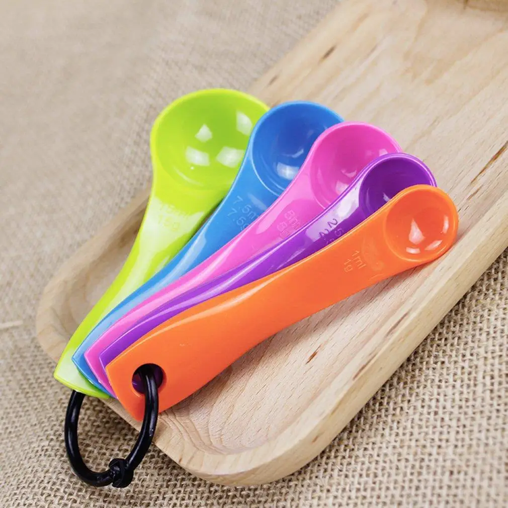 

5Pcs/set Lovely Colorful Plastic Measuring Cups Measure Spoon Kitchen Tool Kids Spoons Measuring Set Tools For Baking Coffee Tea
