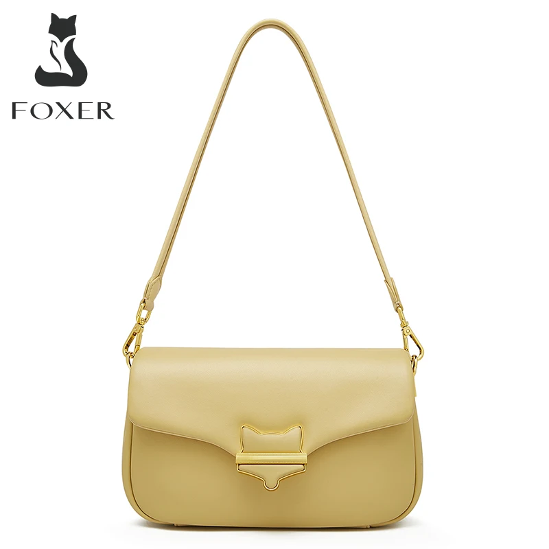 FOXER Women Bag Split Leather Premium Shoulder Bag Vintage Fashion Elegant Female Underarm Tote Casual Lady Travel Messenger Bag