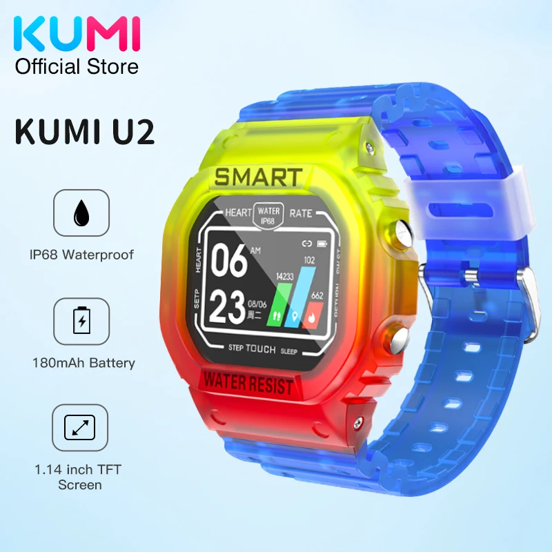 KUMI U2 Smart Watch 1.14 Inch TFT Screen Sports Modes Fitness Blood Pressure Monitor IP68 Waterproof For ios Android Phones