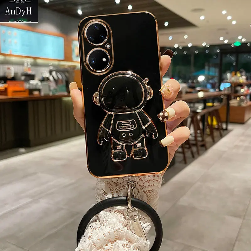 

Роскошный чехол с браслетом астронавта для Huawei P50, держатель, чехлы для телефонов Huawei P50 Pro, защитный чехол, чехол для P 50 pro