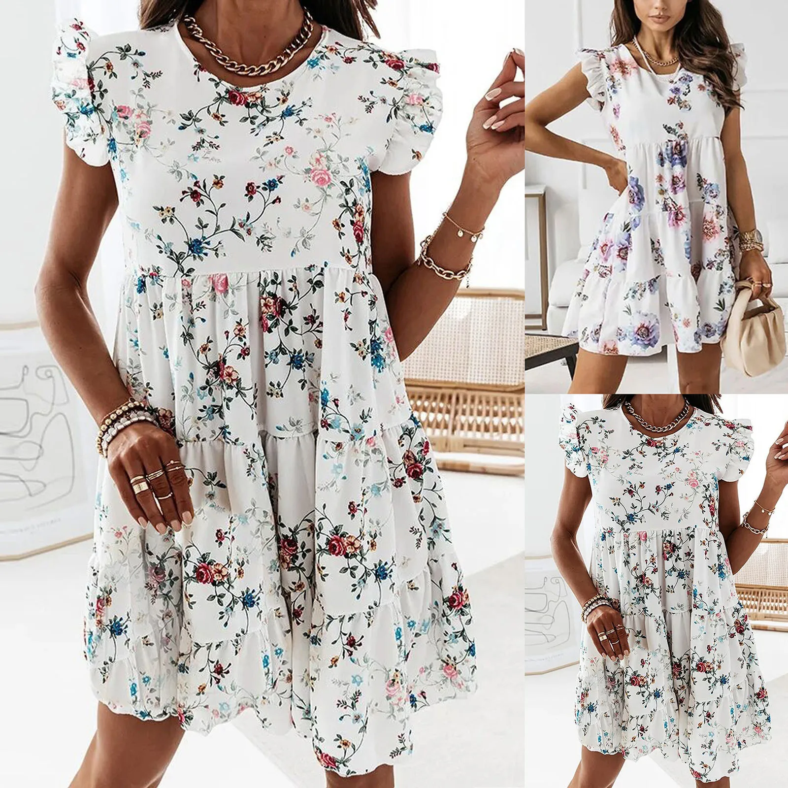 

Beach Women's Dress Casual Cocktail Sundress Summer Bohemian Print Floral Mini Women's Dress