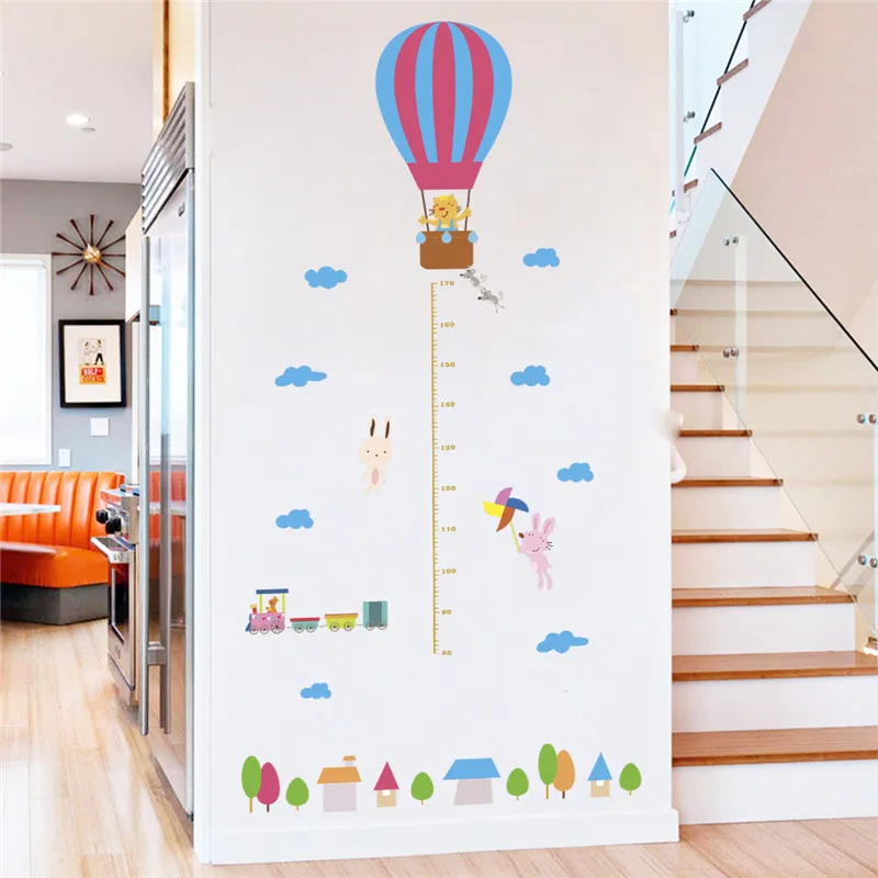 

Happy Animal Traveling On Balloons Wall Stickers For Kids Room Decorations Height Measure Mural Art Diy Pvc Home Decal Poster