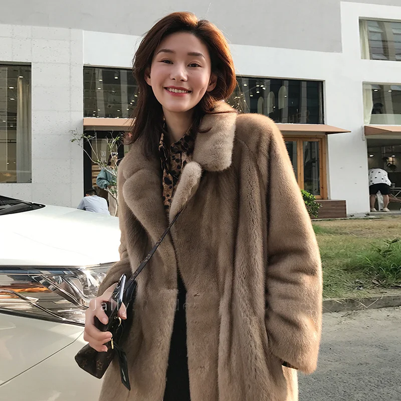 

Новинка Зима 2022, бархатное Норковое Пальто, женское цельное Норковое Пальто средней длины с костюмным воротником, пальто из искусственного ...