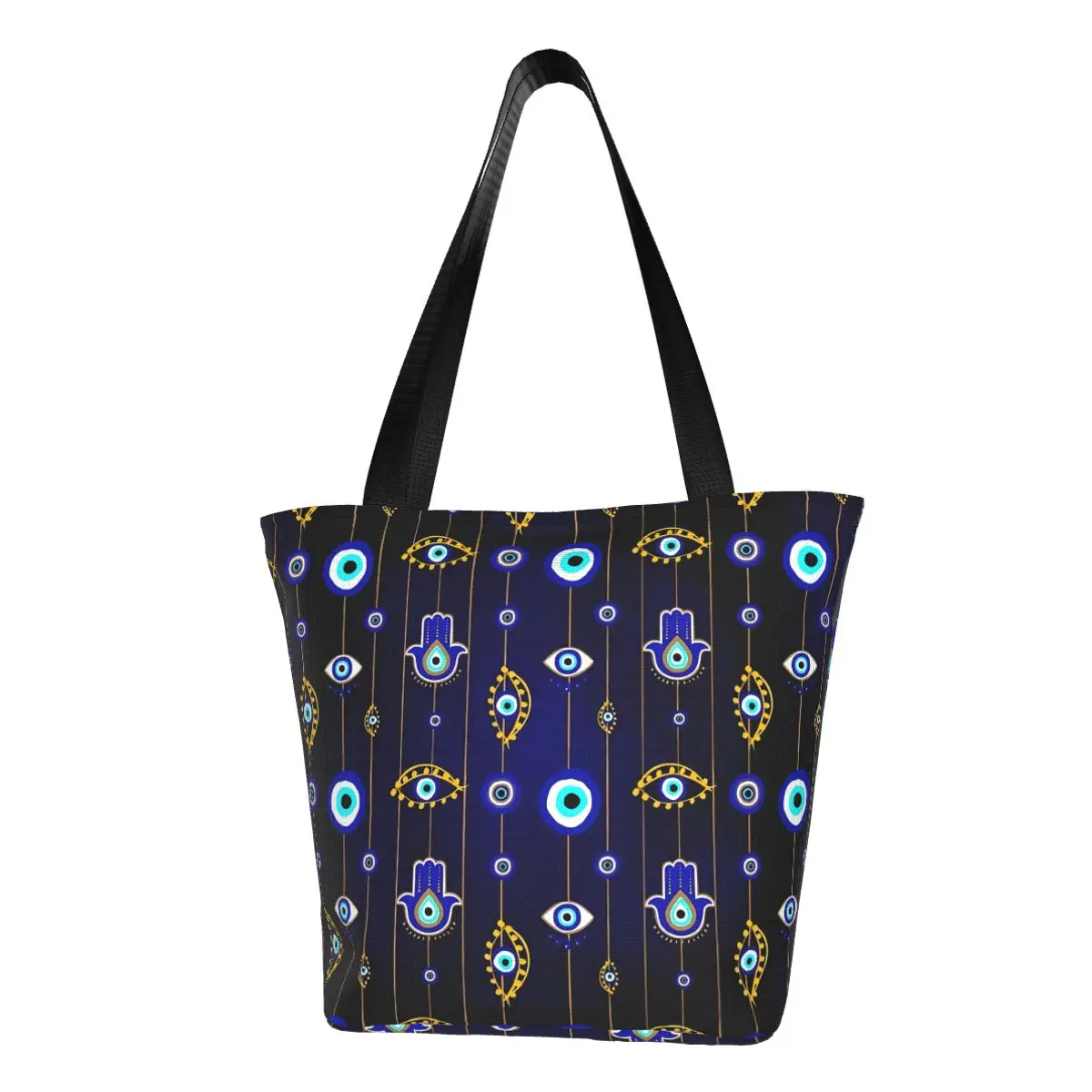 

Hamsa Hand Print Shopper Bag Evil Eye Away Shoulder Bag Woman Outdoor Polyester Tote Bag Stylish Designer Handbags