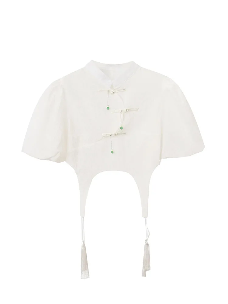 Женский винтажный укороченный топ свободная Повседневная рубашка с пышными