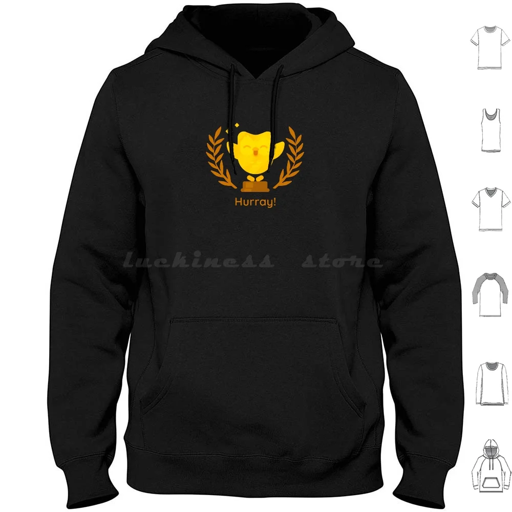 

Duolingo Trophy Hoodie cotton Long Sleeve Duolingo Languages Lingo Duo Owl Gold Win Hurray Huray Yellow Win Win Winner