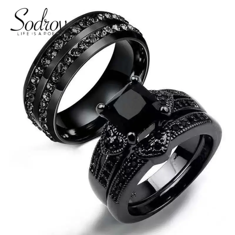 

Черные искусственные наборы, кольцо с кристаллом циркония, Мужские t-образные кольца для женщин и мужчин, кольца для мужчин