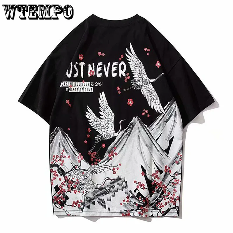 

Футболка мужская с круглым вырезом, модная повседневная рубашка в китайском стиле, с принтом гор, птиц, с коротким рукавом, в стиле хип-хоп, л...