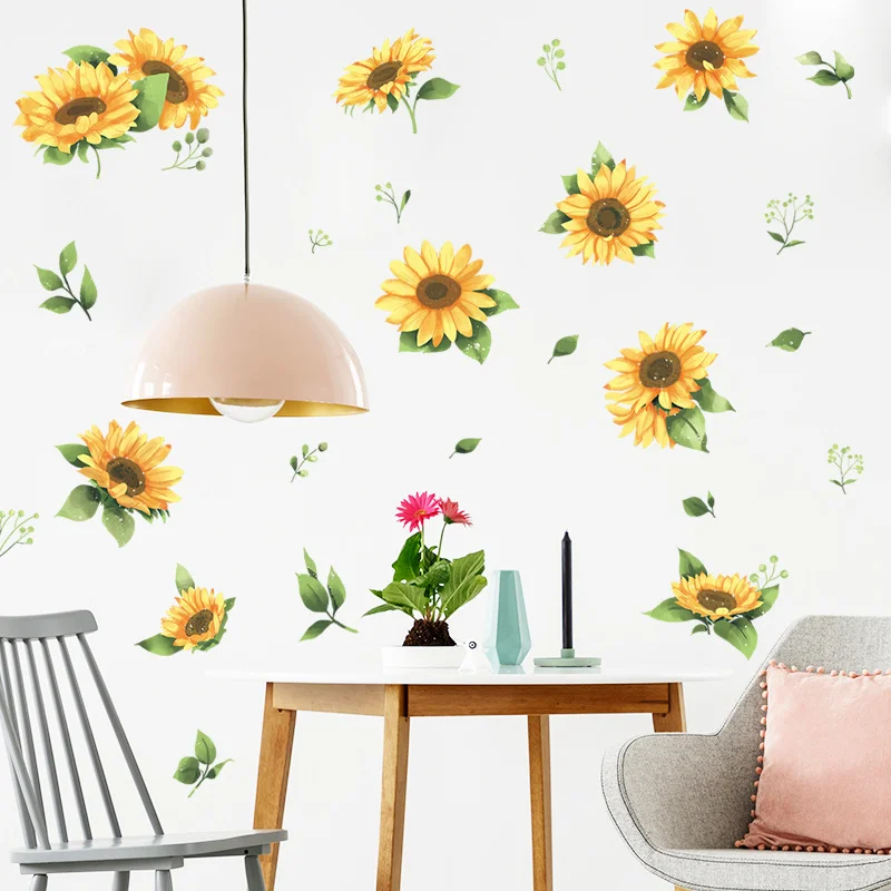 

Summer Plant Flower Wall Sticker Living Room Bedroom Mall Wall Renovation Decoration Sunflower Pattern Self Adhesive Sticker