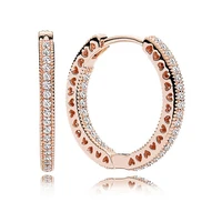 authentic 925 sterling silver sparkling rose gold hearts of circles with crystal hoop earrings for women wedding pandora jewelry