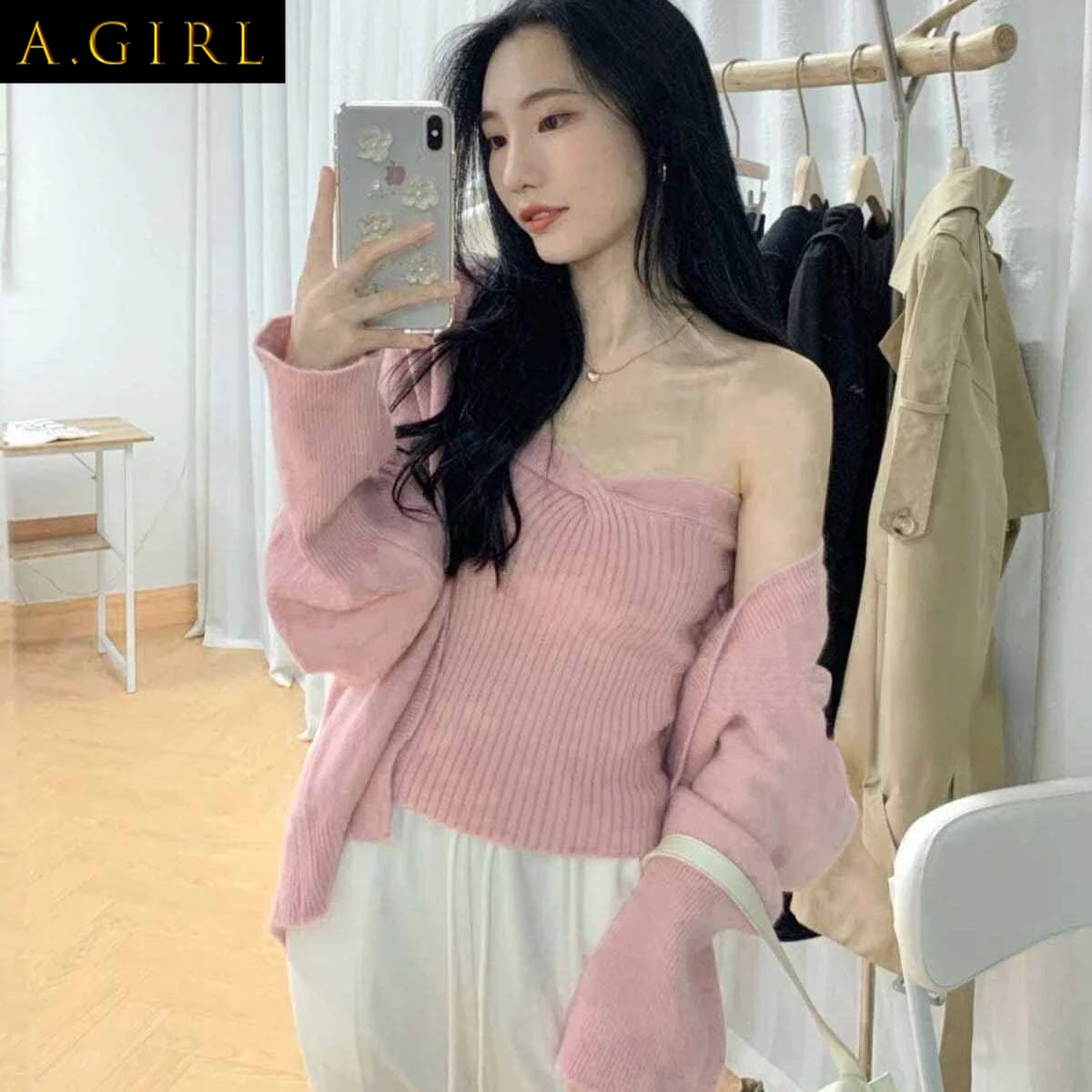 

Women Sets Solid Camisole Loose Cardigan Knitwear Spring Tender Outfit Simple Ulzzang Femme Leisure Temperament 3 Colors Cozy