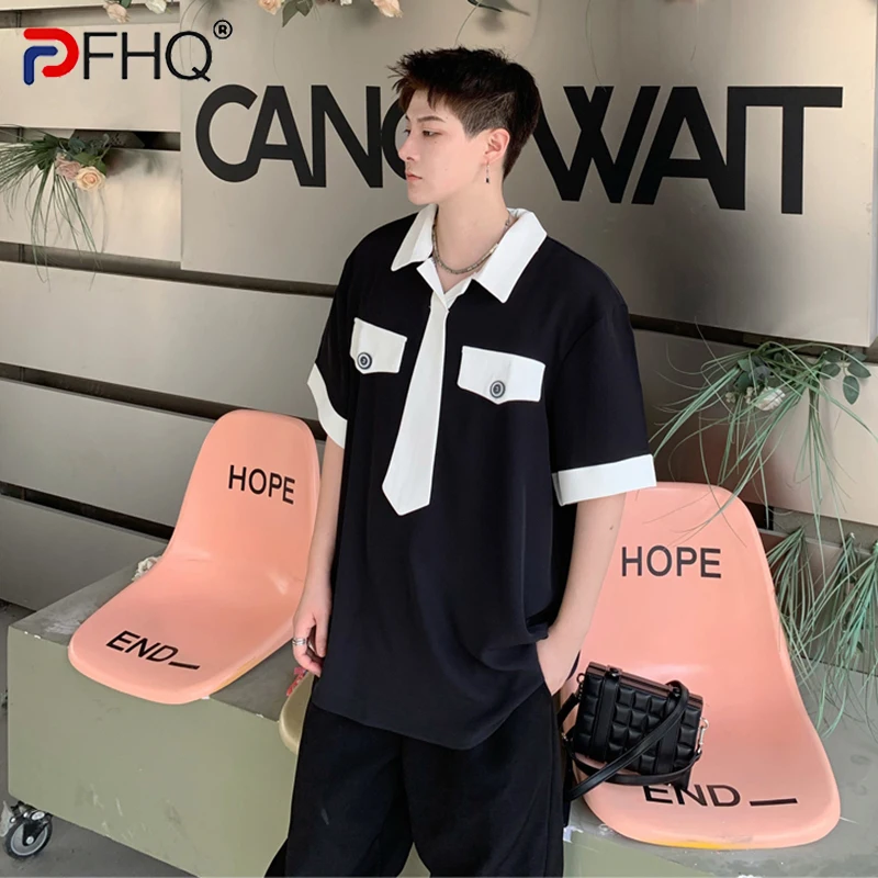 

PFHQ цветные контрастные Лоскутные Дизайнерские мужские повседневные топы высокого качества элегантные трендовые 2023 летние новые красивые рубашки с коротким рукавом