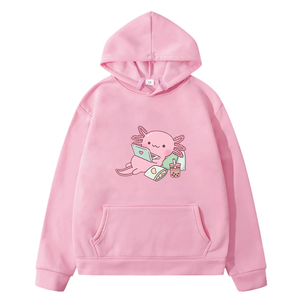 

Kawaii Axolotl Salute Unisex Hoodies Women Cute Anime Streetwear Winter Warm Sweatshirts Manga 90s Hoody Female Kids Clothes Y2k