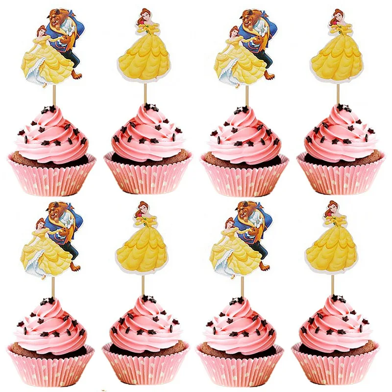 

Топпер для торта детский, с изображениями героев мультфильмов аниме, красавицы и животных, на день рождения для детей, 24 шт.