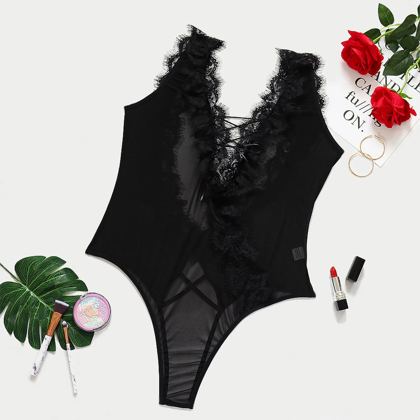 

Sexy Bodysuit Women Lingerie Lace Push Up Balconette Bra Bow Decoration Underwire Peacock 2022 Underwear One Pieces Pajamas
