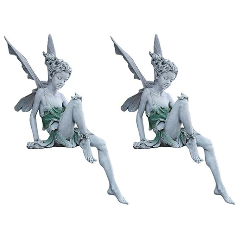 

2X Fairy Statue Garden Ornament Resin Craft Landscaping Yard Decoration Home Garden Outdoor Decoration-A