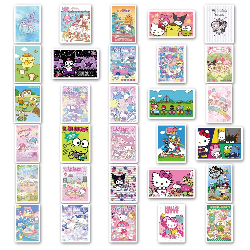

62pcs Sanrio Hello Kitty Kuromi Square Graffiti Sticker Suitcase Phone Case Laptop Refrigerator Water Cup Waterproof Sticker