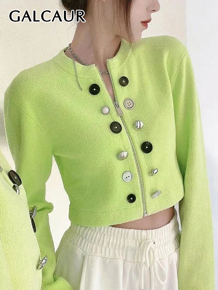 

GALCAUR Solid Coat For Women Round Neck Long Sleeve Patchwork Single Breasted Slim Coats Female Autumn Clothing Fashion 2022 New