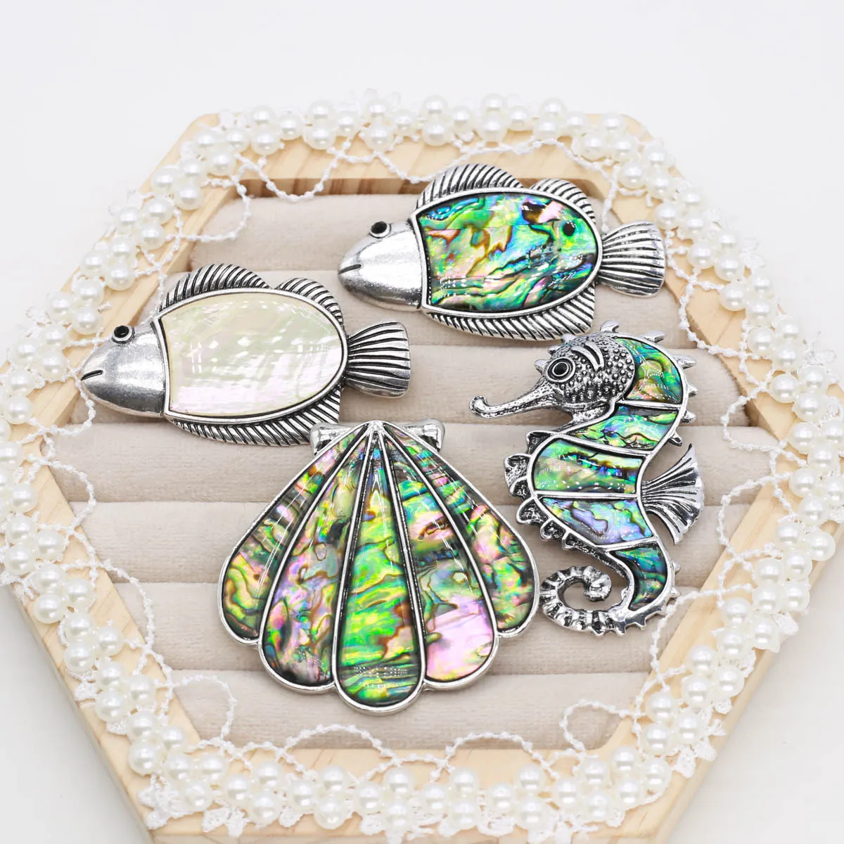 Инкрустированная ракушка морского ушка брошь в форме зубца кулон-булавка