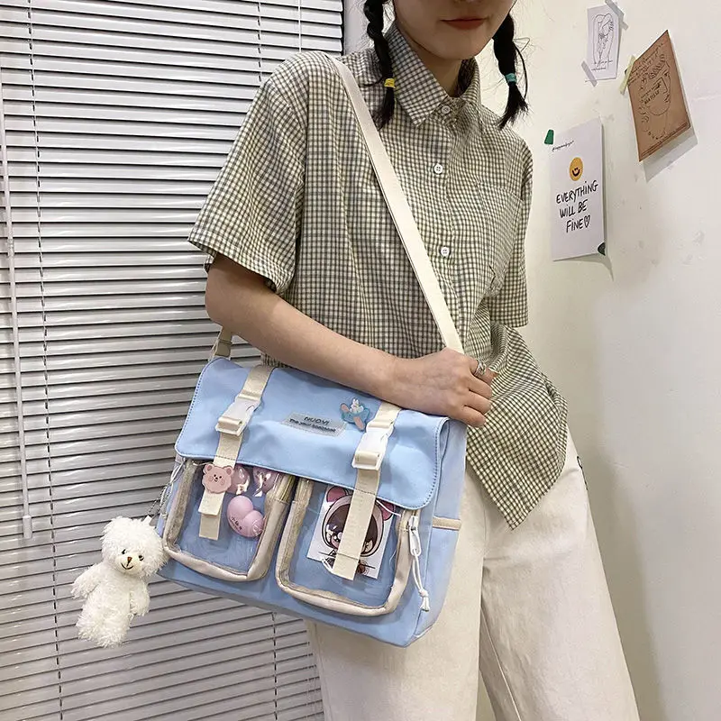 

Fashion Large Capacity Ita Bag Teenage Bags New Trendy See Through Canvas Crossbody Bags Japanese School Style Bolsas Mujer