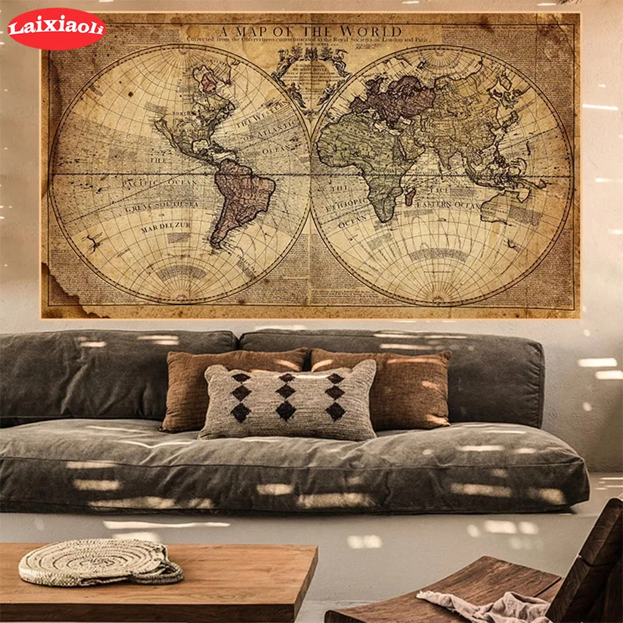 

Полная квадратная Алмазная вышивка, винтажная карта мира, распродажа, подарок, ручная работа, алмазная живопись, вышивка крестиком, украшен...