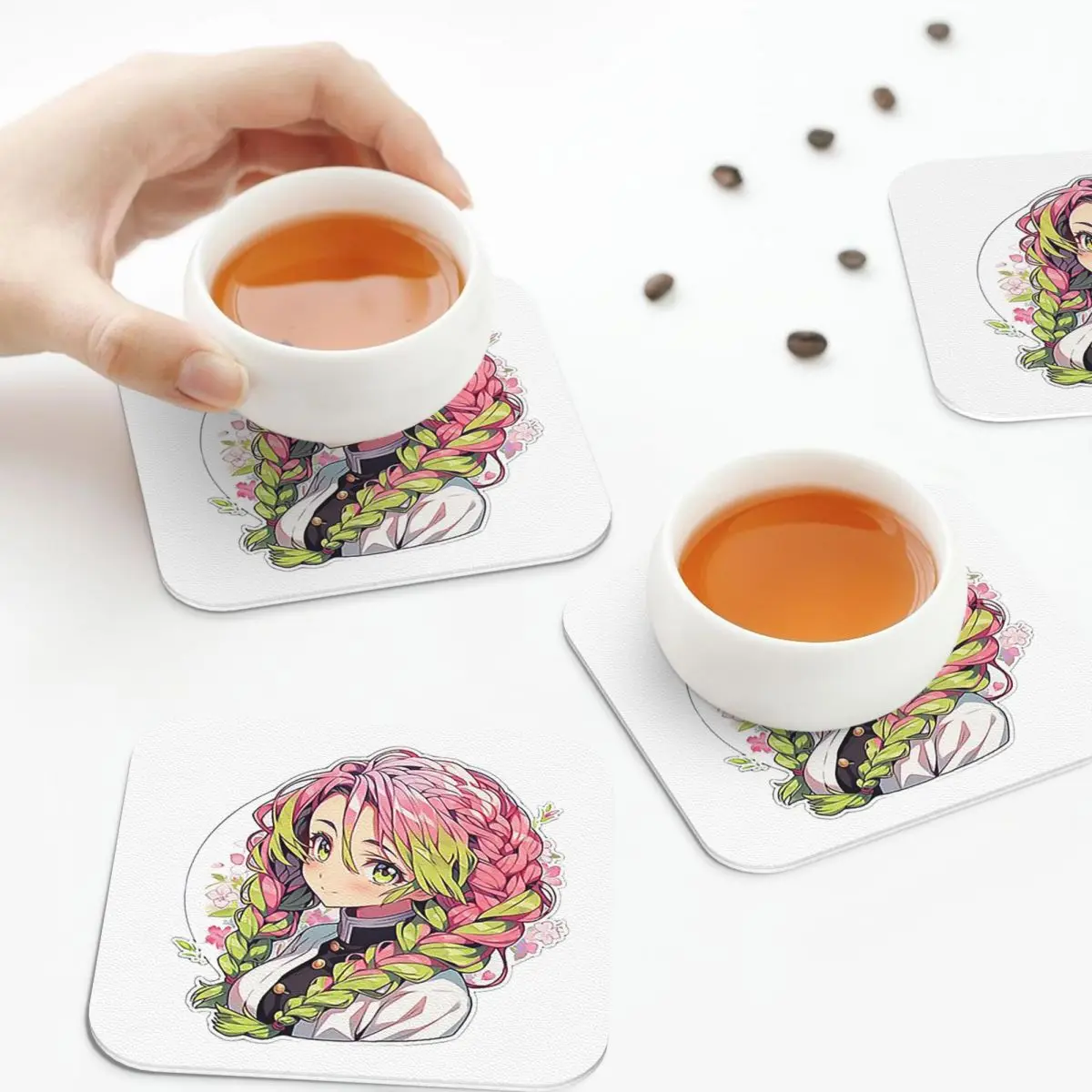 Подставки Mitsuri Kanroji And Iguro Obanai кухонные салфетки изоляционные коврики для чашек