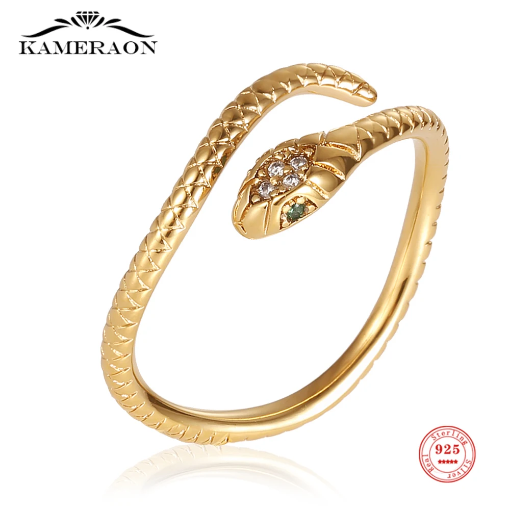 

Kameraon 2022 Новое эстетическое кольцо на палец из стерлингового серебра 925 пробы с цирконием в форме змеи, регулируемое для женщин и мужчин, ювел...
