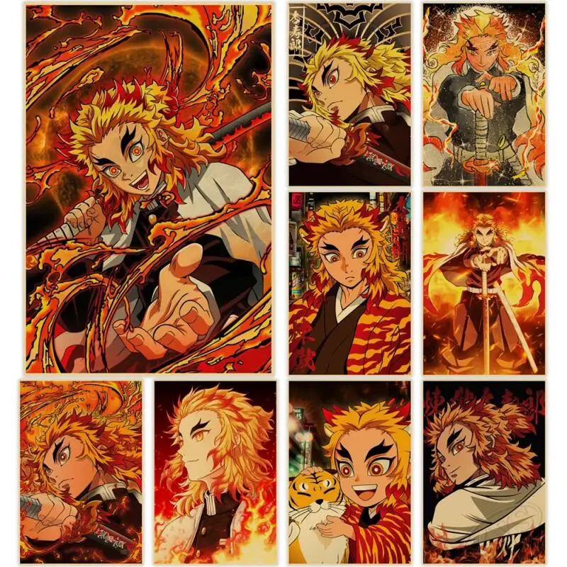 Rengoku Shinjurou Постер С Нарезкой Демонов Винтажный Художественный Декор Крафт-бумага