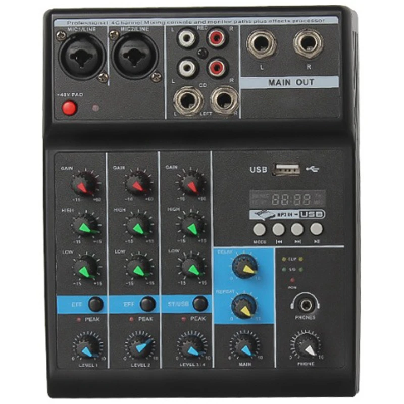 

Mixer Home Mixing Console Mixer Small 4-Way USB With Sound Card Special Effects Bluetooth US Plug
