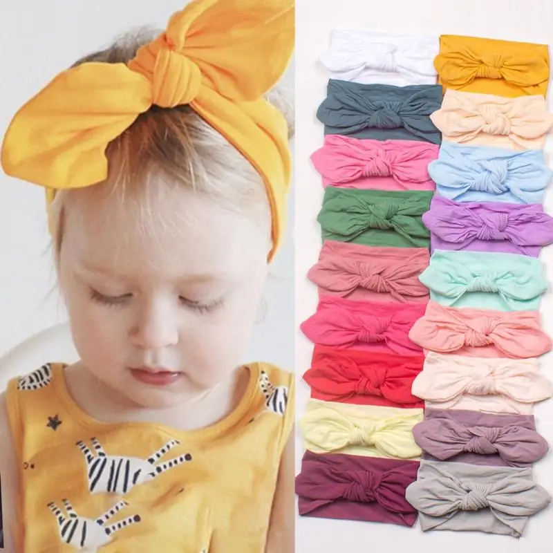 

New Baby 23-Color Headscarf Hair Accessories Children's Solid Color Soft Wide Rabbit Ears Nylon Headband Baby Turban