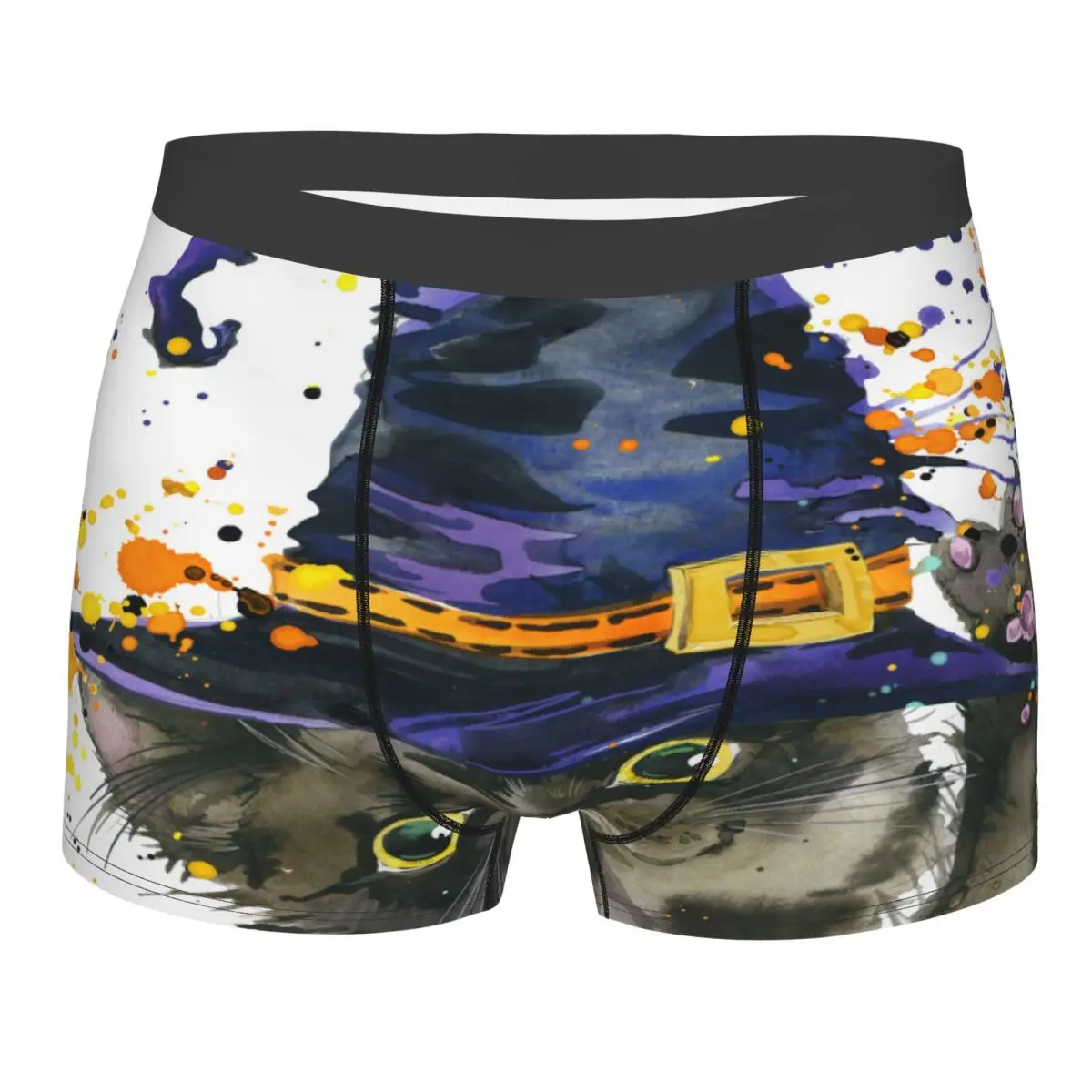 

Mens Boxer Sexy Underwear Soft Long boxershorts Funny Witch Cat Watercolor Underpants Male Panties