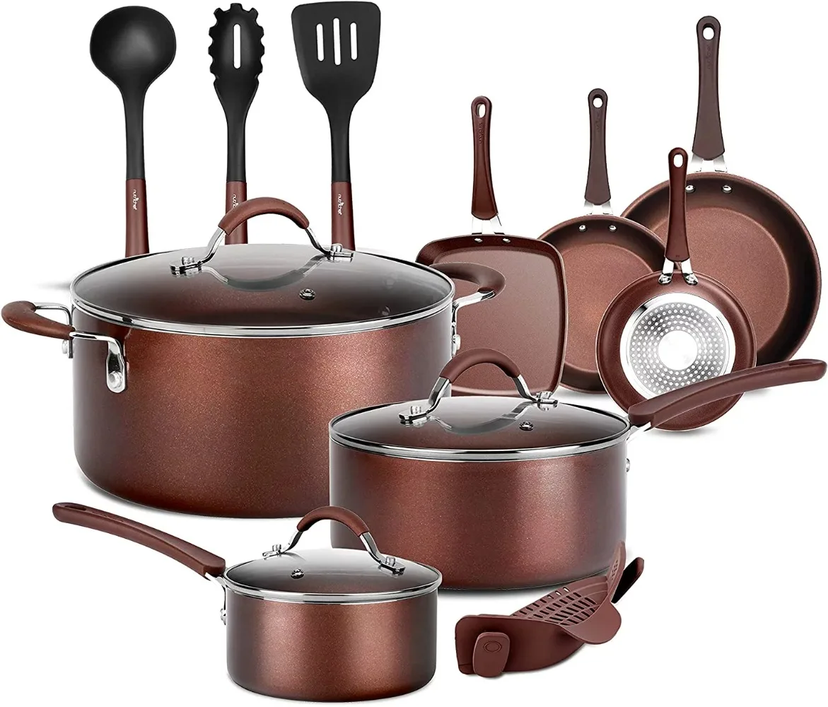 

NutriChef Nonstick Cooking Kitchen Cookware Pots and Pans, 14 Piece Set, AGold