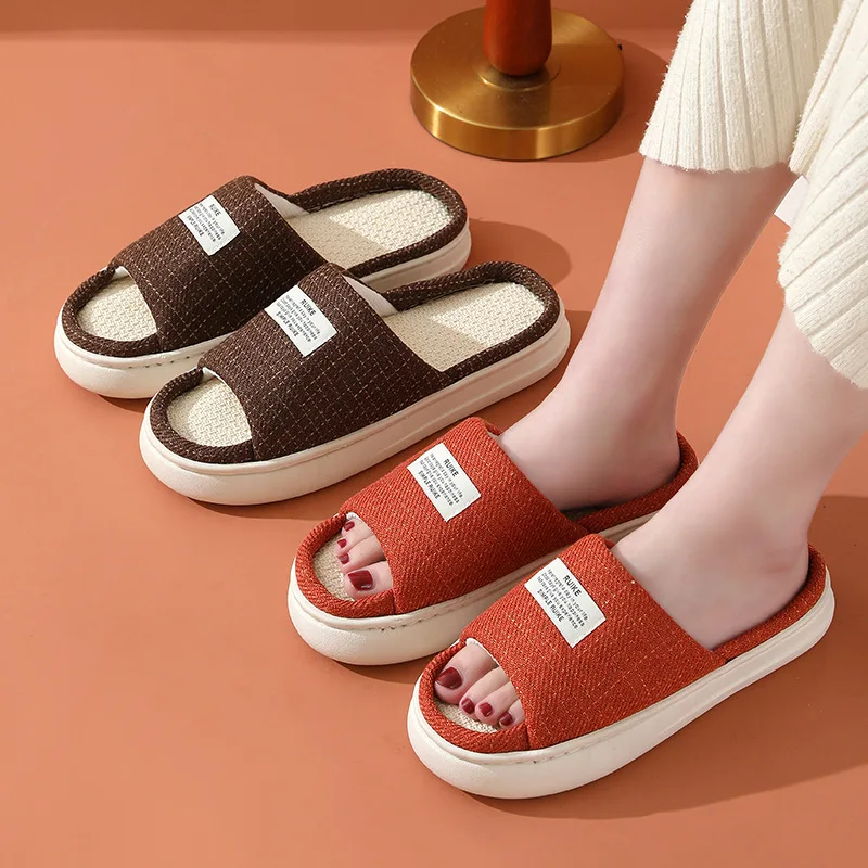 Linen Home Slipper for Womans Concise EVA Light Ladies Shoes Slides Flip Flops Four Season Couples Platform Flat Slippers
