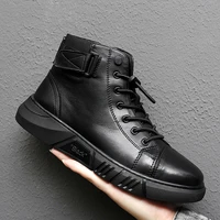 2022 new mens ankle boots black pu leather men shoes autumn winter comfortable high top casual shoes fashion platform boots