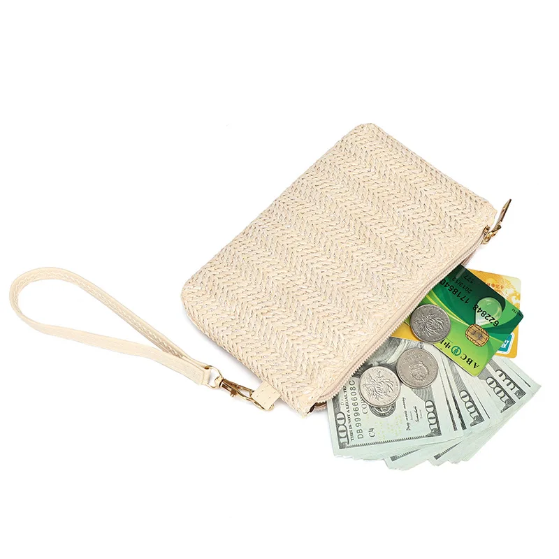 Fashion Women Bohemian Woven Clutch Bag Casual Beach Small Handbag Coin Purse Summer Phone Bag Wallet Card Holder