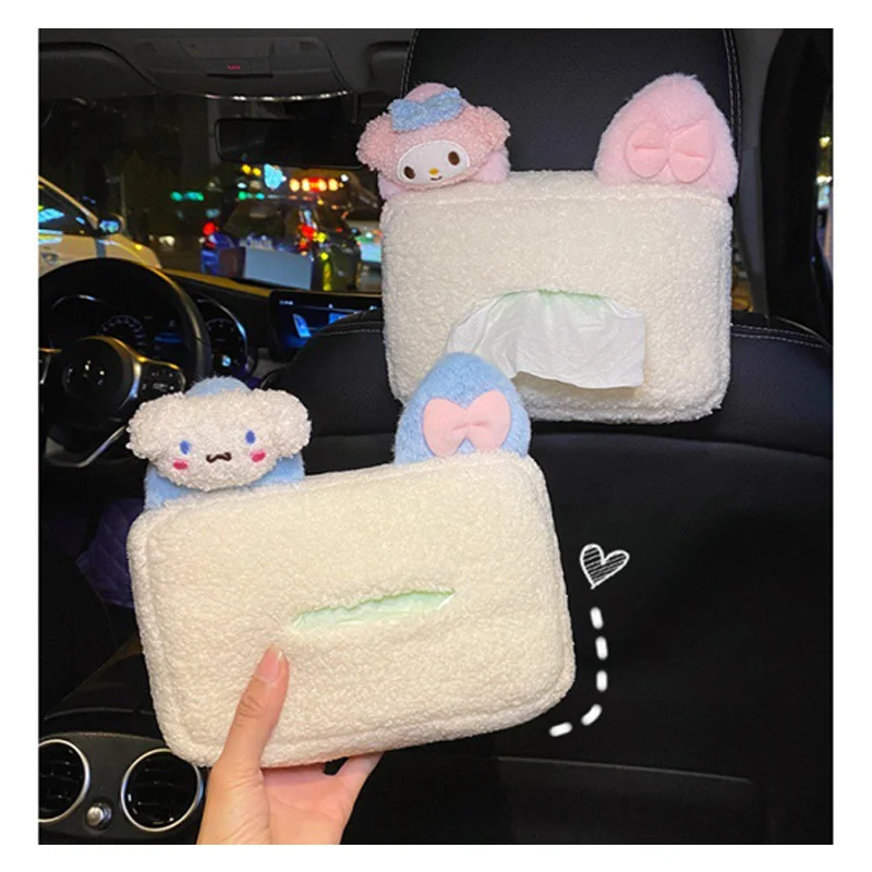 

Sanrioed My Melody Cinnamoroll Anime Cartoon Plush Dolls Car Tissue Box Cute Creative Hanging Car Decoration Supplies Paper Box