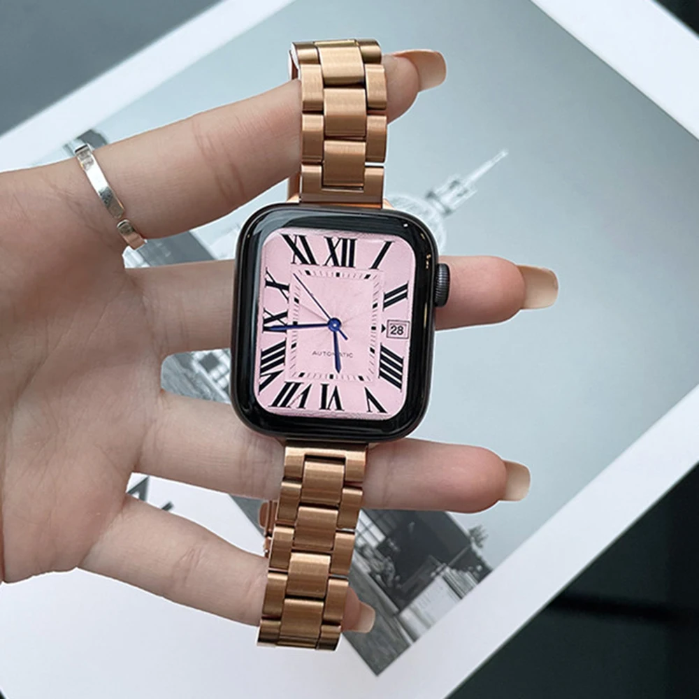 Фото Ремешок из нержавеющей стали для Apple Watch Band 45 мм 41 мм 38/42 мм 3 7 SE, металлический звеньевой браслет для IWatch Series 6 5 4 40 мм 44 мм №2