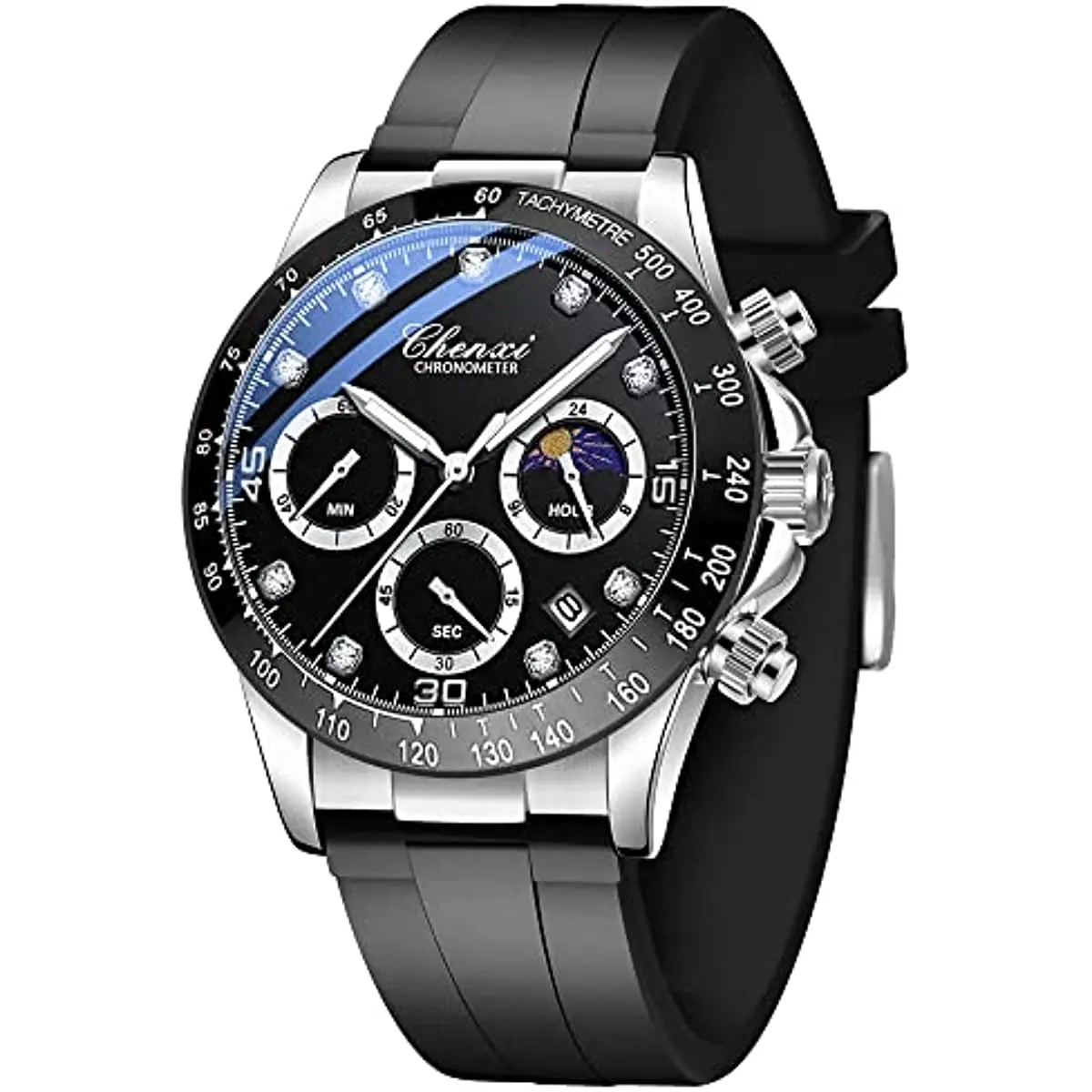 

Top Brand Black Watch for Men Stop Watch Calendar Rubber Strap Fashion Casual Business Male Watches 3ATM Waterproof Gift Clock