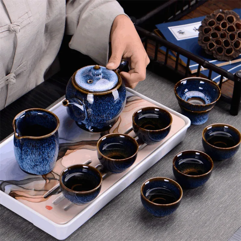 

Ceramic Kiln Change Glaze Teapot Teacups Gaiwan Porcelain Kung Fu Kettles Chinese Teaware Drinkware Portable Travel Tea Set