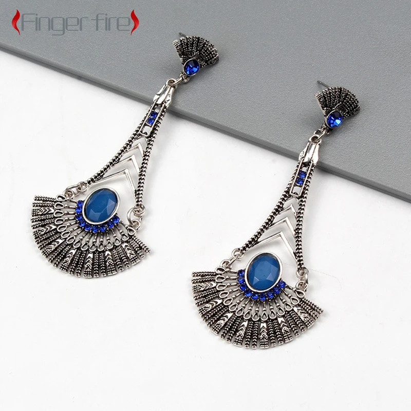 

Vintage Silver Plated Blue Ocean Tears Women's Earrings Anniversary Gift Beach Party Jewelry Quality Working Noble