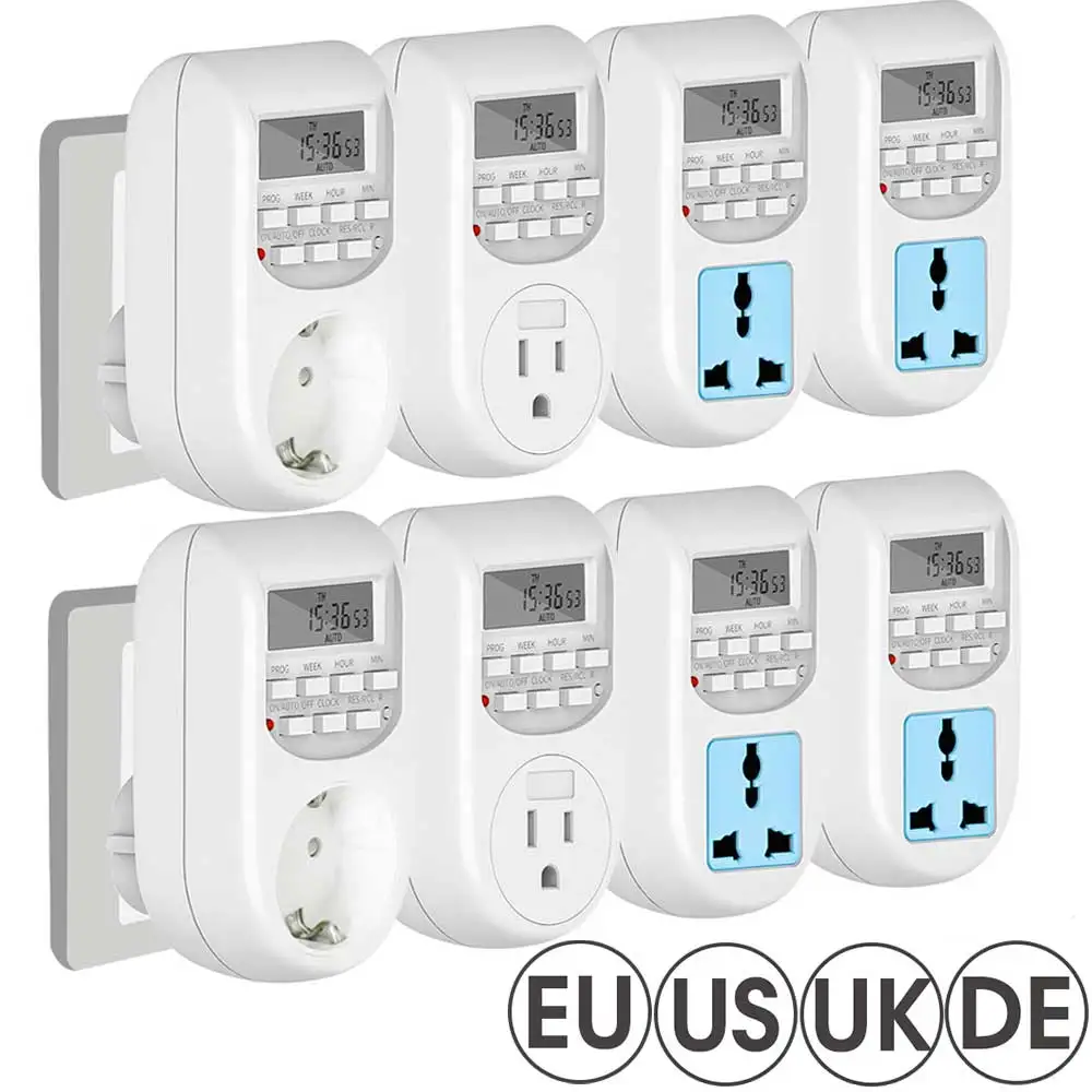 

Цифровая программируемая розетка с таймером, 7-дневный программируемый гнездо для ЕС, США, Великобритании, DE, 24-часовый циклический контролл...