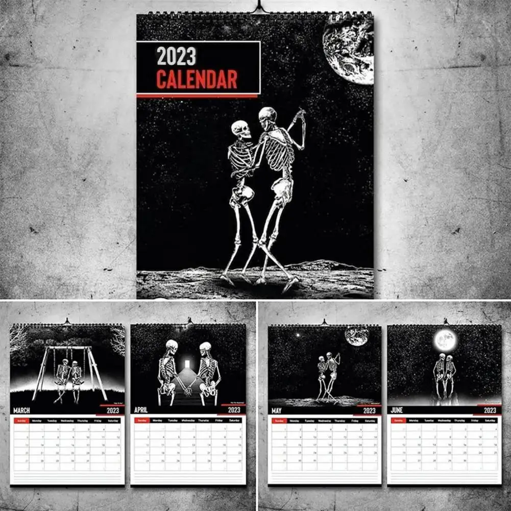 

Hanging Calendar Cool Lightweight Dancing Skeleton Printed Living Room Supplies Wall Calendar Memo Calendar