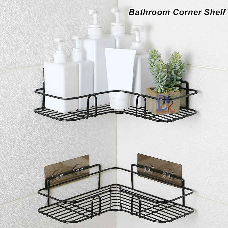 

Bathroom Shelf Shampoo Storage Shelf Cosmetic Holder No Punch Metal Shelf Condiment Organizer Corner Shelf Bathroom Accessories