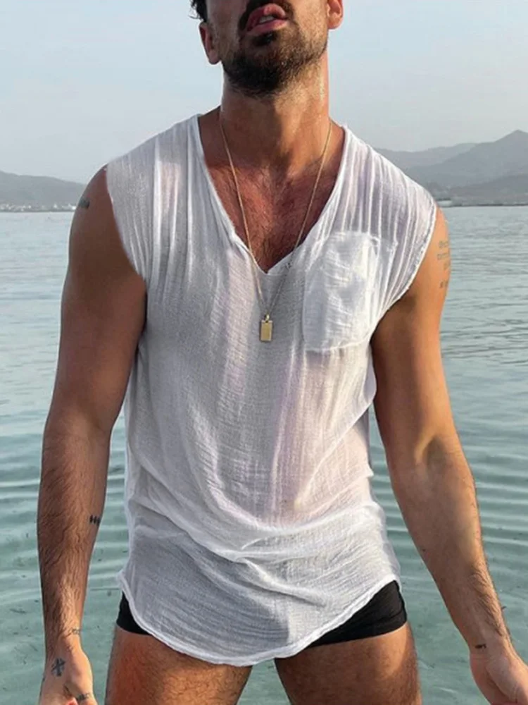 

INCERUN Tops 2022 Casual Simple New Men Cotton Linen Waistcoat Fashion All-match Male Loose Comfortable V-Neck Thin Vests S-5XL