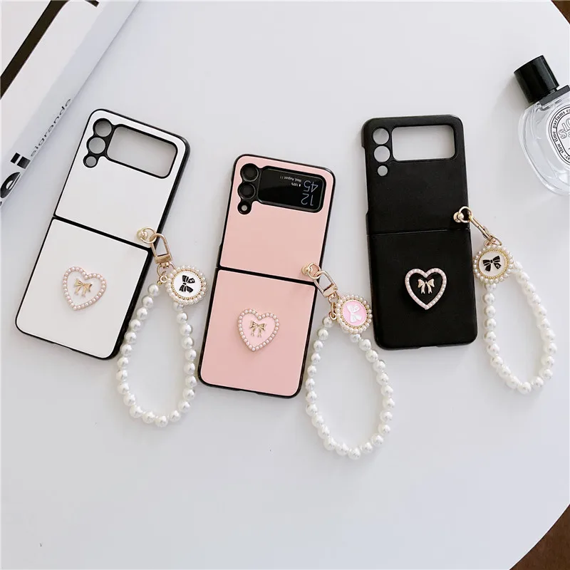 

INS DIY Weave Cute heart Bracelet Leather Case for Samsung Galaxy Z Flip 4 Case 5G for Galaxy Z Flip3 Cover ZFlip4 Anti Fall