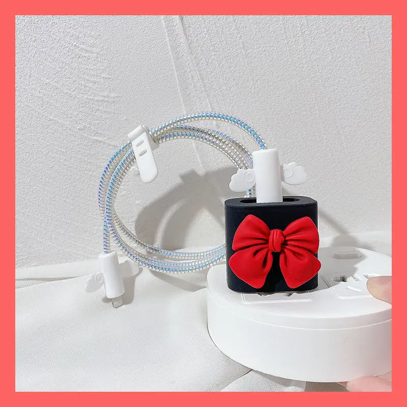 

Black Cable Protector For iPhone 13 12 Fast Charging 20w Plug Protector USB Data Cable Line Protection Sprial Cable Protective