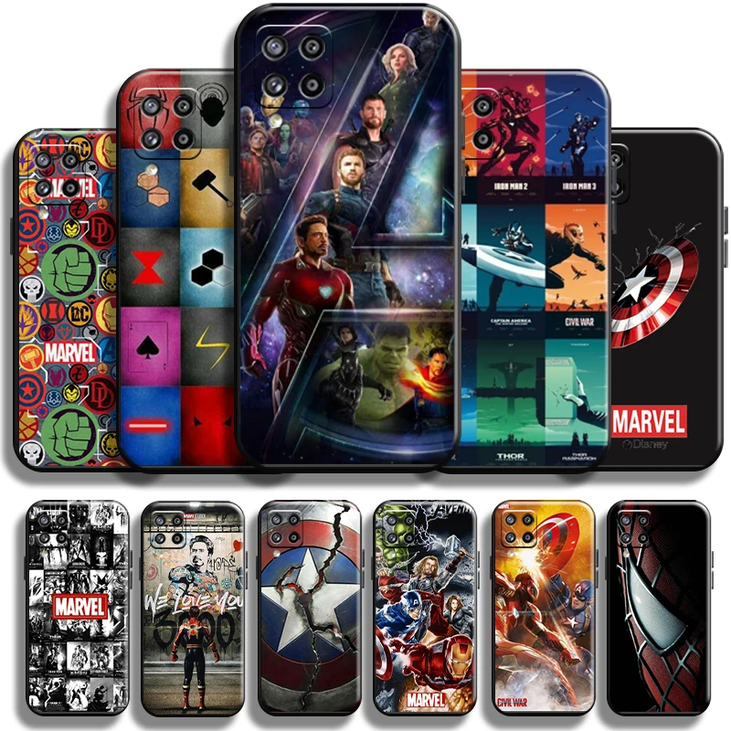 

Marvel Avengers Logo Phone Case For Samsung Galaxy M12 Shell Coque Funda Full Protection Black Liquid Silicon Back Carcasa