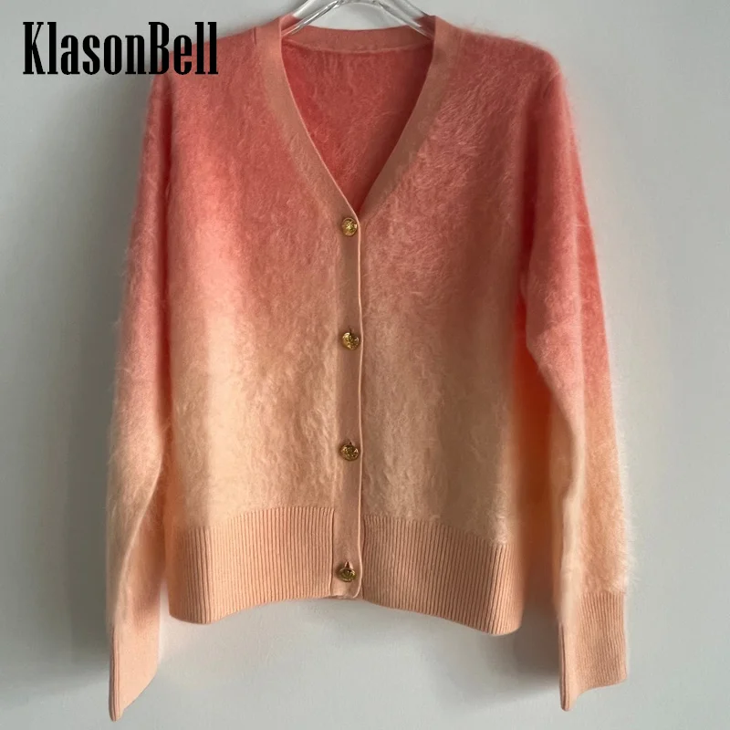 

11,2 KlasonBell-женский модный однобортный Кардиган из 100% кашемира с V-образным вырезом и мягкими плюшевыми золотыми пуговицами