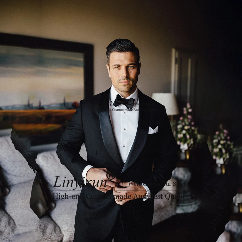 

Classic Black Suits For Men Slim Fit Wedding Groom Tuxedo Shawl Lapel Banquet Blazer 2 Piece Set Jacket Pants Terno Masculino