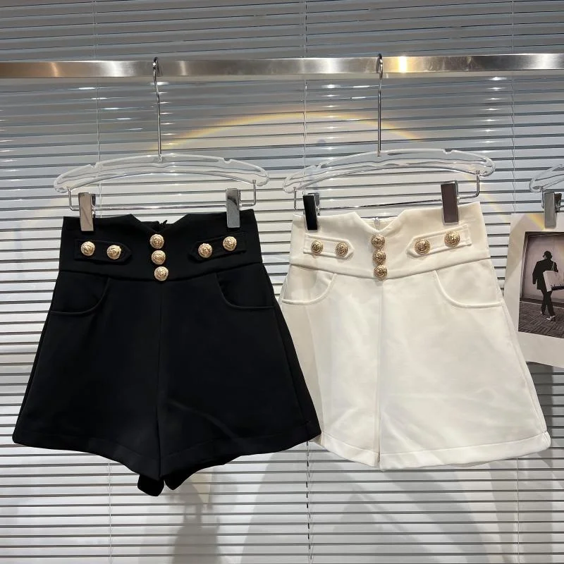 

Metal Buckle Waist Women's Suit Shorts Black White Summer Women Hotpants